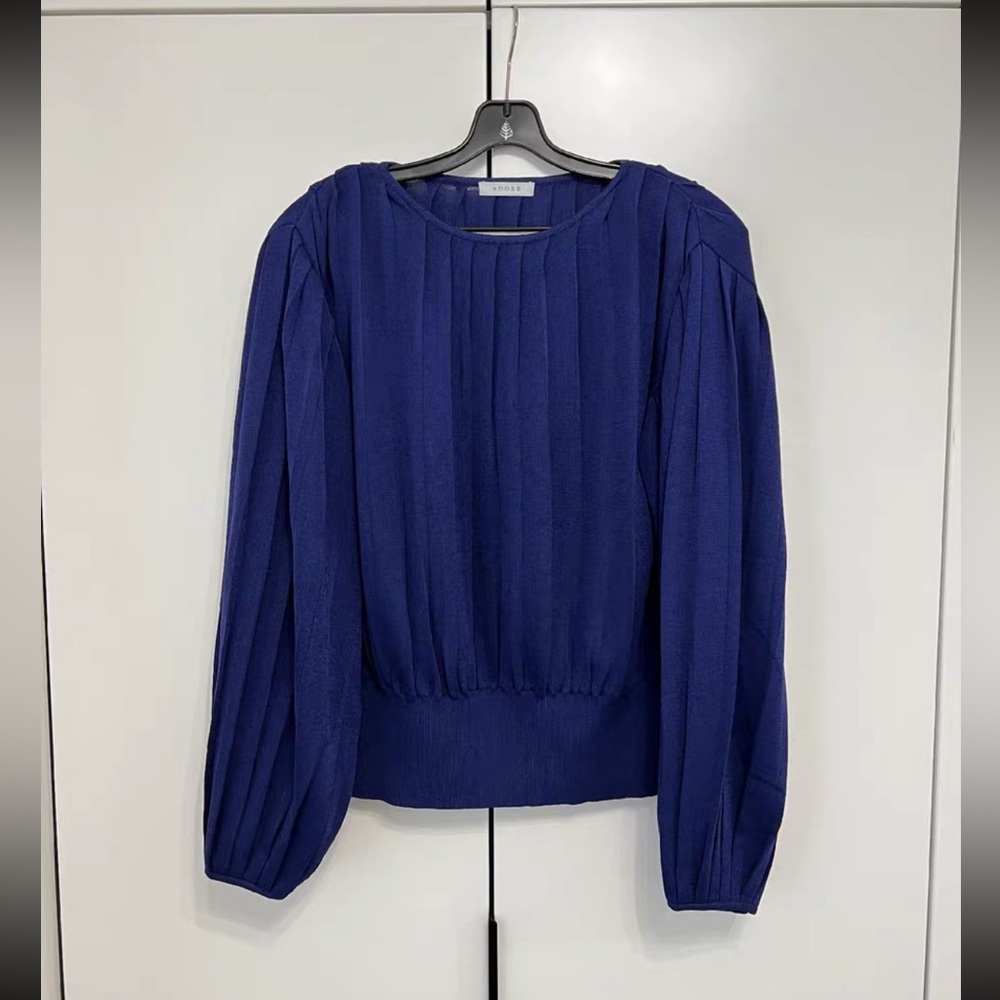 Adore Blue Pleated Long Sleeve Blouse